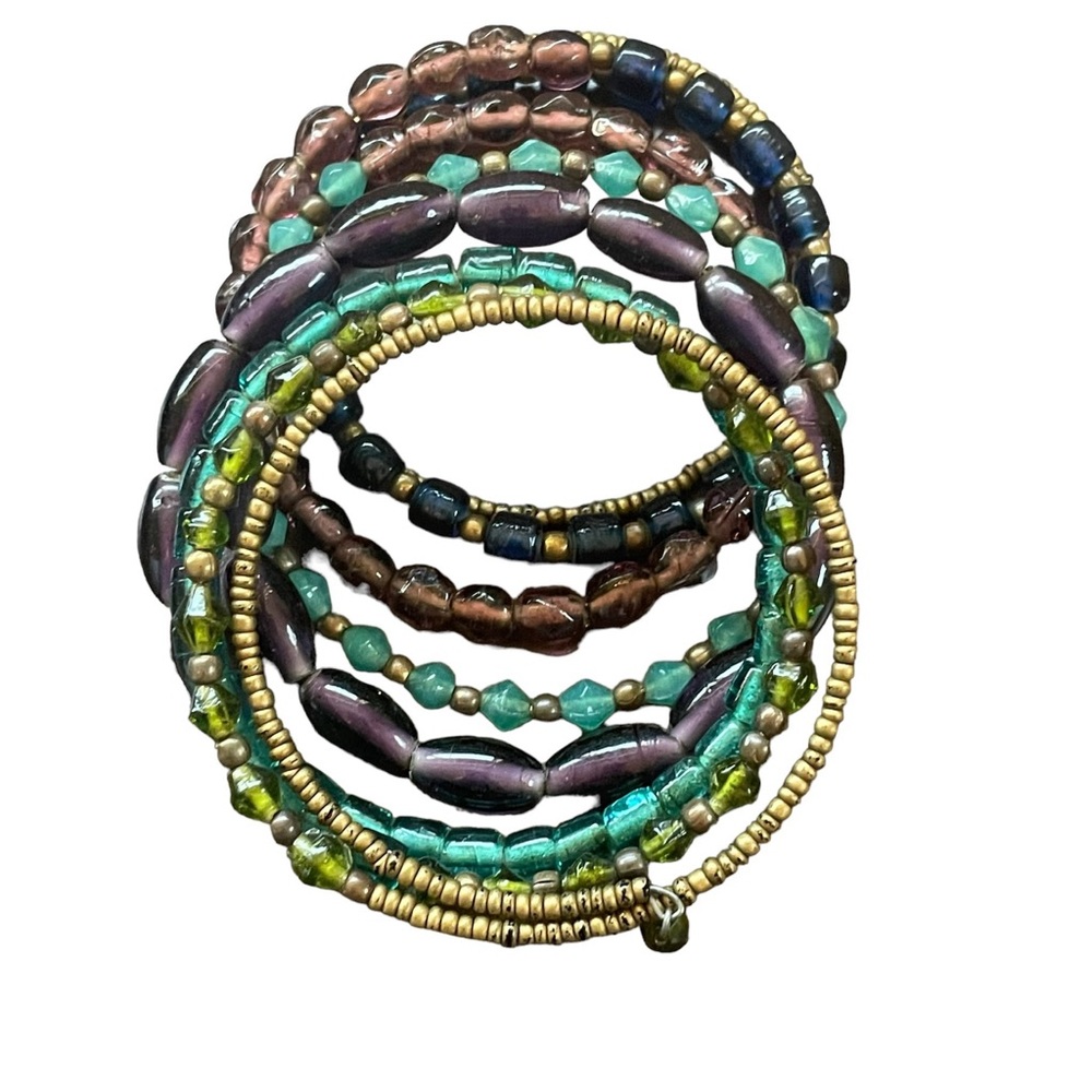 Colorful Boho Glass Bead Bracelet with Memory Wire